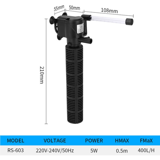 Tortoise Tank Mini Fish Tank Filter Integrated Mini Filter Rain Shower Type 3-in-1 Super Quiet Oxygenating Pump (RS-603)
