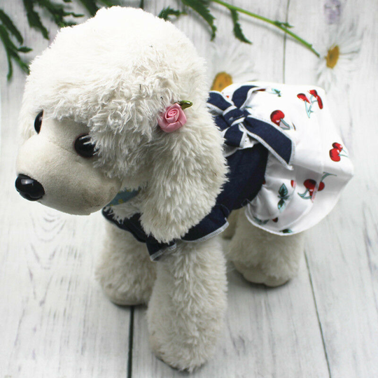 New Spring/Summer Dog Breathable Dress Cute Cherry Denim Bow Lace Pet Dress Dog Dress 25*38*26cm