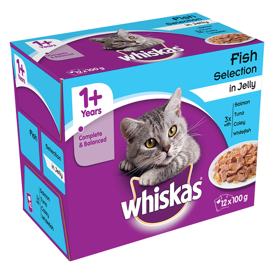Whiskas 1+ Pouches Mega Pack 96 x 85 / 100g* - Fish Selection in Jelly (96 x 100g)