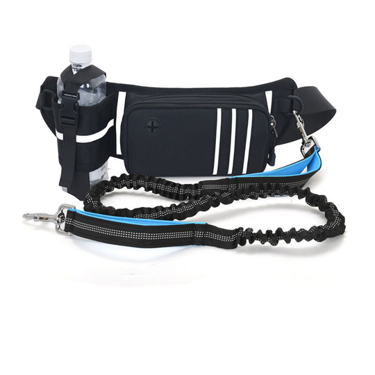 Superseller - Hands Free Dog Leash Waist Bag Reflective Waist Pouch with Retractable Bungees Poop Bag Dispenser Pouch Adjustable Waist Belt, Black