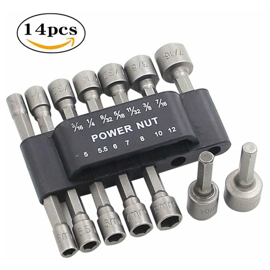 Trio 14pcs 1/4' Sockets Hex Wrench Bits Socket Tools Rod Set Nuts Hex Driver Nut Impact Nut for Arbor Drill Wrench