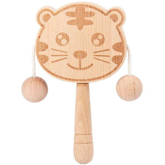 Beech Wood Rattle Teething Toy Hand Drum Handbell Baby Musical Education Toy - Flkwoh