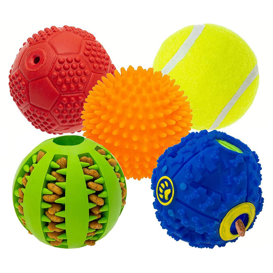 5PCS Dog Squeaky Balls Dog Chew Toys Food Treat Dispensing Balls Interactive Toy iq Treat Ball Puppy Toys Multicolor