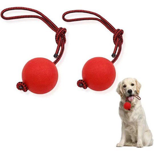 2 Pack Pet Balls, Dog Ball with Rope, Rubber Dog Ball, Dog Ball for Throwing and Tug of War (Small Medium Dog)