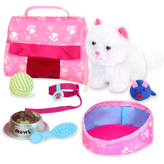 Sophia's by Teamson Kids White Plush Kitty Cat and Accessories Set for 18' Dolls
