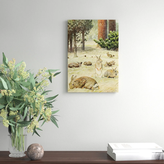 'Vintage Wild Rabbits' by Karl Ludwig Hartig Painting Print on Canvas