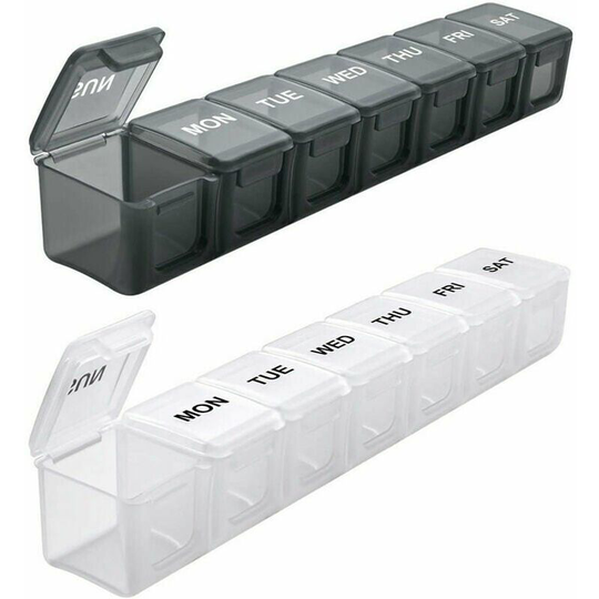 Monly - French Weekly Pill Organizer, 7 Day Pill Organizer with 14 Compartments, Pillbox Pill Box Weekly Pill Organizer - 2 Pieces (Black + White)