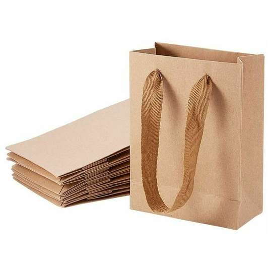 Monly - 10 Pcs Small Brown Kraft Paper Bag Treat Gift Bag Carrier Bags with Handles 16 x 12cm for Birthday, Wedding, Tea Party and Party
