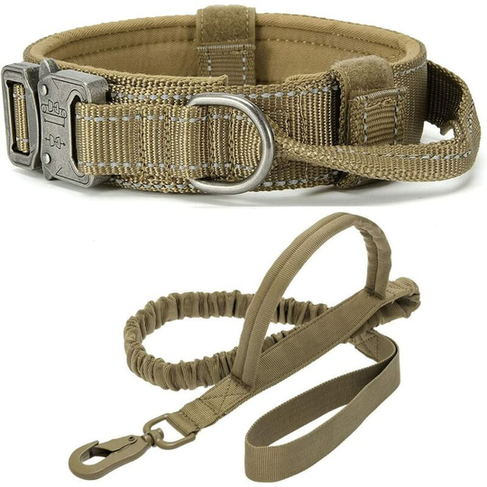 Perle Rare - Tactical Dog Collar Reflective Nylon Adjustable Military Security Soft Comfort Elastic Strap Metal Buckle and Handle with Union Jack