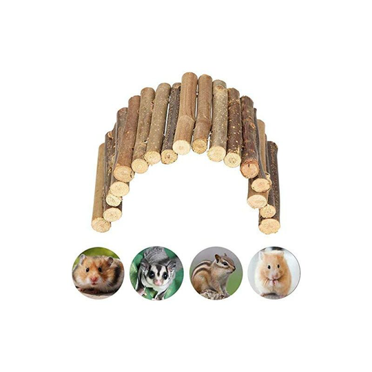 Litzee - Wooden Toy Bridge for Rat Hamster Hide House Fence Reptile Bridge Lizard Turtle Hedgehog Small Animal Chew Toy (Small)