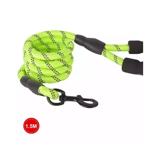 Rope Dog Leash Nylon Dog Leash with Soft Padded Handle and Reflective Threads 1.5m Green