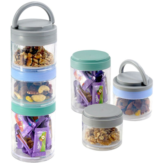Stackable Food Tower Container Kid Lunch Box 3 Pieces Set Removable Handle Food Kitchen Organiser Vegetables Nuts Snack Lock Storage Jars