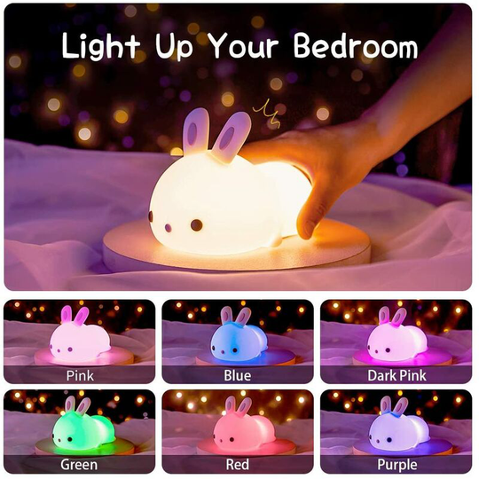 Kids Night Light, Baby Rabbit Night Light, Portable Electric USB Rechargeable LED Night Light, Multicolor Bedside Lamp, Luminous Birthday Gift
