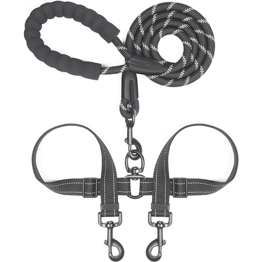 Thsinde - Adjustable double dog leash, double dog leash, 360 degree rotation double dog walking training leash, suitable for two dogs (18-120 pounds,
