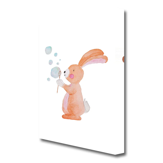 Children's Bunny Bubble Love - Wrapped Canvas Painting Print