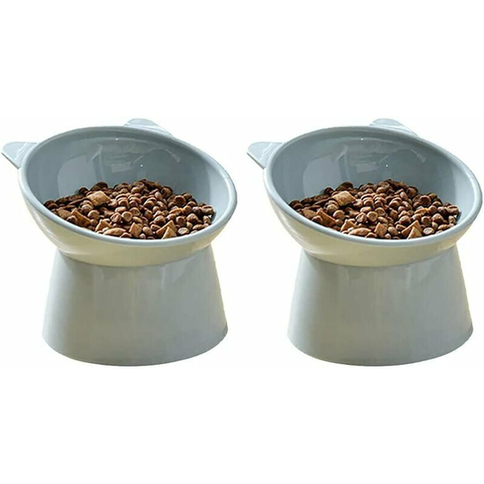 Cat Bowl Dog Bowl Raised Cat Bowl, Cat Anti Vomit Bowl, Non-Slip Food and Water Bowl, for Flat Face Cat Small Dog (Blue+Blue)