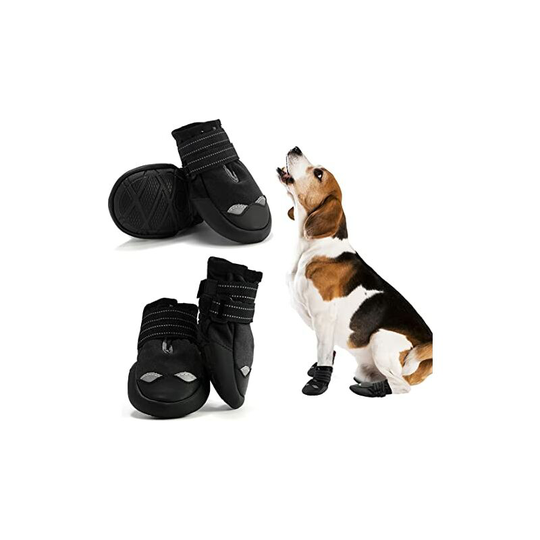 4 pcs Dog Boots, Waterproof Dog Shoes with Reflective Straps Non-Slip Soft Sole Sturdy Dog Paw Protector (1#, Black)