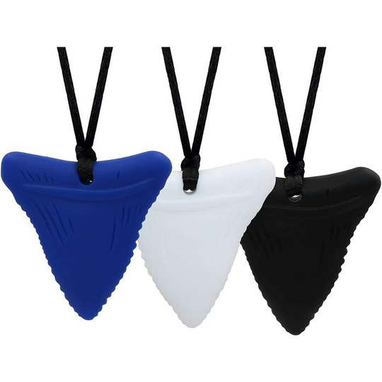 Shark Tooth Chew Necklace for Boys Girls, 3 Pack Silicone Sensory Oral Motor Aids Teether Toys for Autism, adhd, Baby Nursing or Special Needs