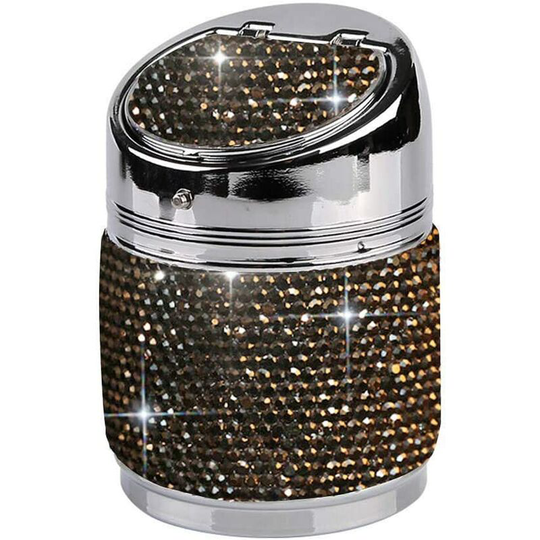 Car Ashtray, Portable, Luxury, with Rhinestones, Stainless Steel, for Cigarettes, Ashtray with Lid for Car, Home, Office - Dark Gray