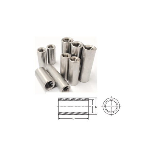 M6 x 30 mm Tiebar Connector - A2 (T304) Stainless Steel - Coupling Nut - Round