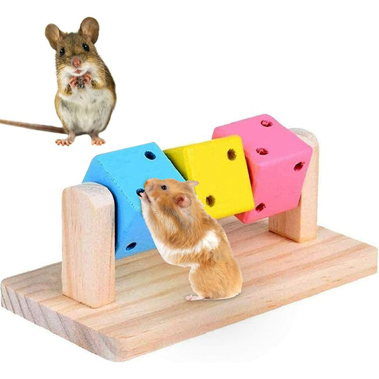 Ilovemilan - Hamster Chew Toys, Natural Wooden Teething Toys for Guinea Pigs, Rabbits, Chinchillas, Sports Intelligence Training Colored Wooden