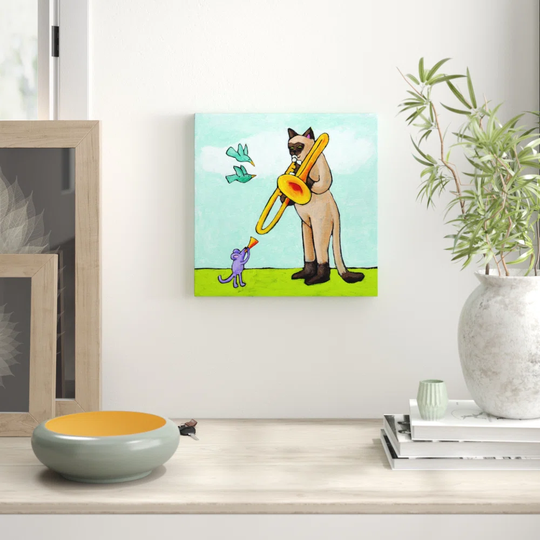 "Cat and Mouse Music" by Janet Nelson Painting Print on Wrapped Canvas