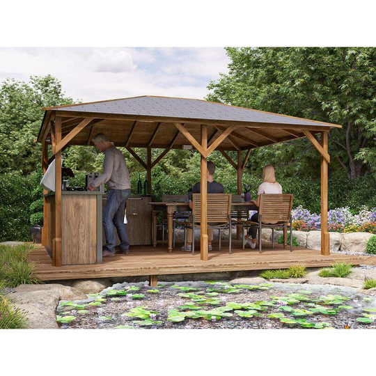 Wooden Gazebo Utopia 430 4m x 3m - Heavy Duty Garden Shelter Pressure Treated and Roof Shingles