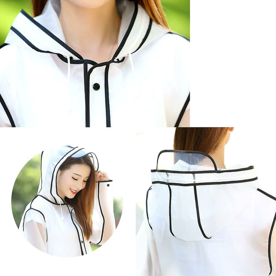 FVO - Transparent Frosted Raincoat Reusable Lightweight Rainwear Waterproof Rain Jacket With Hood/Sleeves For Adult