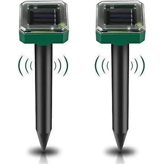 2 Pack Solar Mole Repeller Stakes - Ultrasonic Mole Repeller - Solar Powered Mole Removal for Moles, Snakes, Voles, Gophers and Other Animals