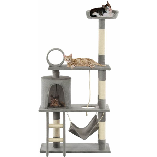 Cat Tree with Sisal Scratching Posts 140 cm Grey VD07139 - Hommoo