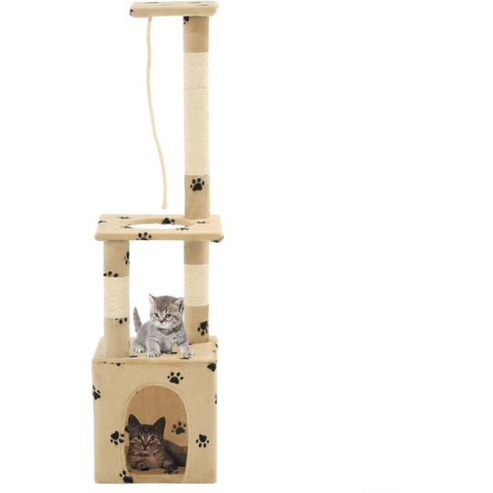 Cat Tree with Sisal Scratching Posts 109 cm Beige Paw Prints - Beige