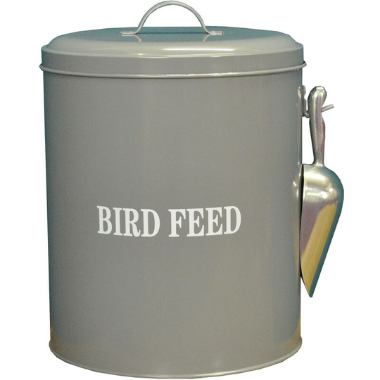 Wild Bird Feed Storage Tin in French Grey with Aluminium Food Scoop