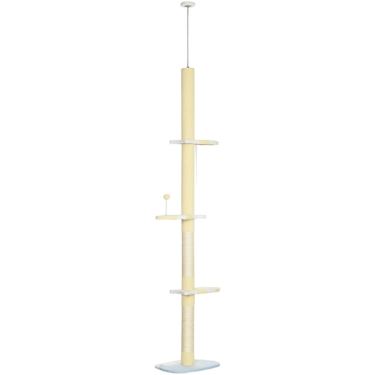 260cm Height Adjustable Floor-To-Ceiling Cat Tower w/ Anti-Slip Kit - Yellow - Pawhut