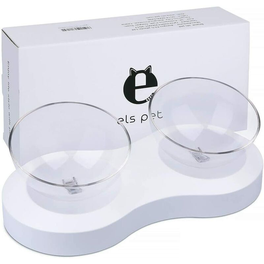 Elevated Cat Bowl 20° Inclination Cat Bowl Pet Bowl Adjustable Anti-slip Protective Bowl Cat Water Food Bowl (Double Bowl)