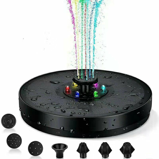 Perle Rare - Solar Fountain Pump, Solar Floating Outdoor Fountain 3W Solar Pond Pump with 7 Nozzles for Bird Bath Aquarium Pond Pool Patio Yard