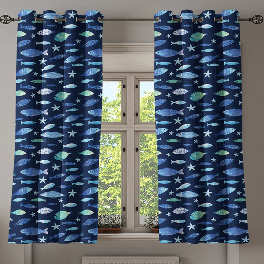 Eddy Fishes Silhouettes of Aquarium Marine Life Eyelet Room Darkening Thermal Curtains