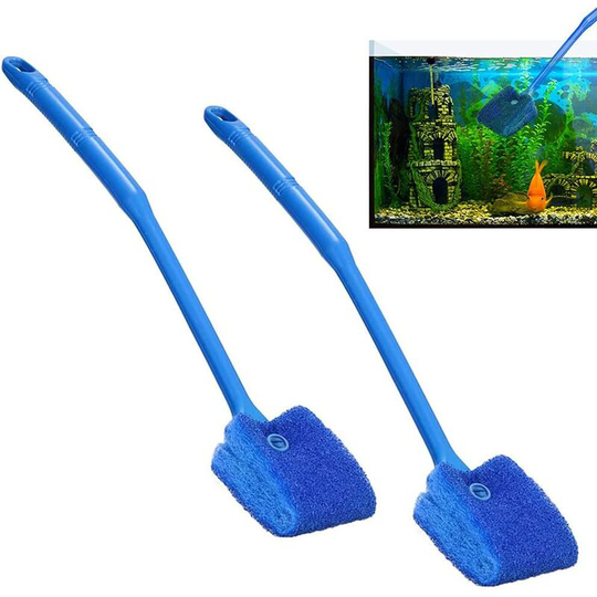 Glass Aquarium Brush -BR-Vie 2 Pcs Blue Cleaning Brush - Double Sided Cleaning Brush - 40cm Long Handle