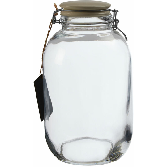 Premier Housewares - Large Glass Storage Jar With Grey Ceramic Lid Transparent Jars For Kitchen Storage Coffee Tea Sugar Black Chalkboard On Front 17