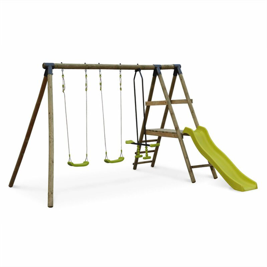 Alice's Garden - marin wooden garden multiplay with slide, two swings and face to face glider - pressure treated fsc pine - Green