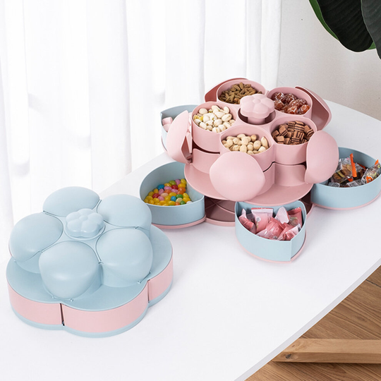 Petal-Shape Food Storage Case Rotating Plastic Snacks Nut Candy Box for Living Room