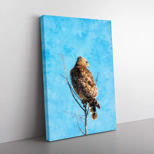 Hawk Perched In A Tree Painting - Wrapped Canvas Graphic Art