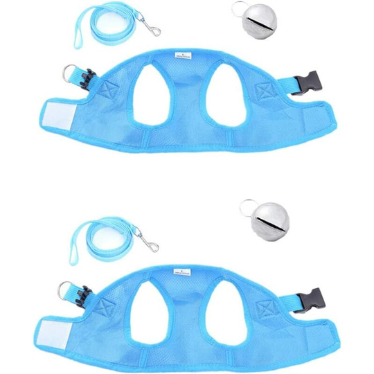 Modou - 2 Pieces Pet Harness Vest Mesh Leash with Breathable Bell for Guinea Pig Rabbits (Size xl: Chest: 38-44 cm/14.96-17.32', Blue)