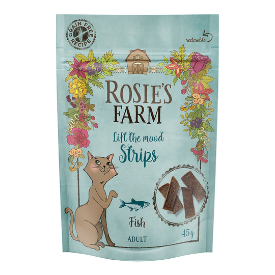 Rosie's Farm Cat Snack "Strips" - Fish - Super Saver Pack: 5 x 45g