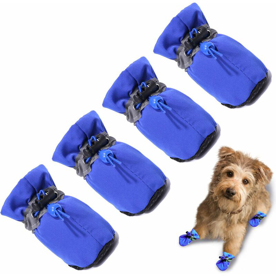Dog Boots Waterproof Puppy Shoes: 4Pcs Anti- Slip Dogs Boots Paw Protector Walking Pet Booties for Small Medium Dogs Blue