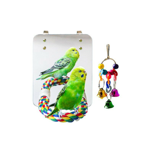 Mirror bird with rope parrot perch mirror cage bird toy parrot swing+parrot chew toy
