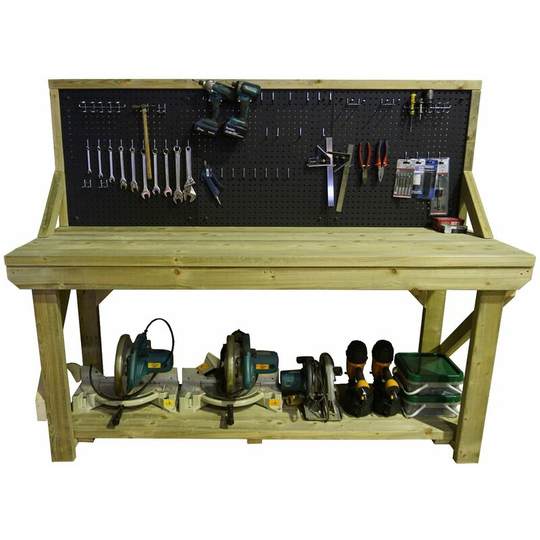 Wooden Pressure Treated Top Workbench With Peg Board, 7ft(210cm)