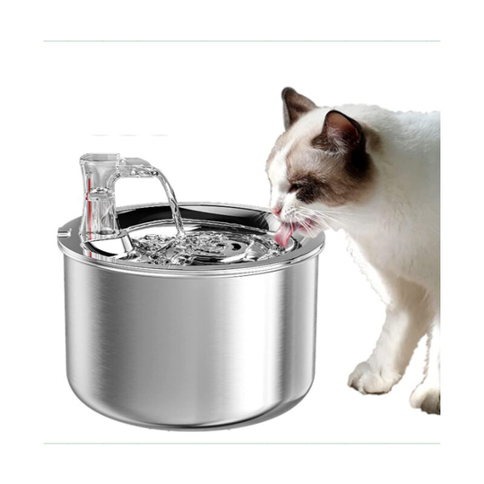 Benobby Kids - 1.8L Cat Water Fountain, Stainless Steel Cat Fountain, Silent Stainless Steel Cat Water Fountain, with Water Level Window and