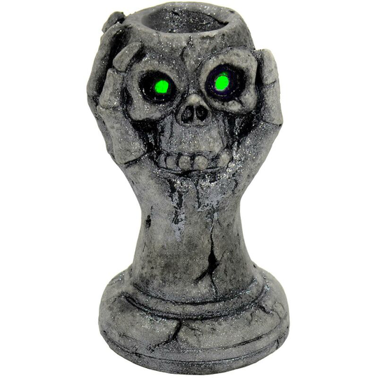 Light Up Skull Candy Holder Decoration Halloween Treat Bowl Grey - Hand - Cackle&co