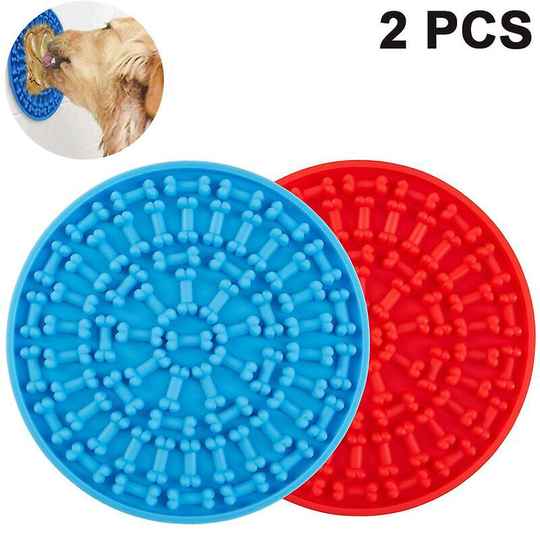 Thsinde - 2packblue+reddog Lick Pad Slow Feeder Lick Mat For Dogs,dog Peanut Butter Lick Pad With Super Suction To Wall,pet Lick Mat For Pet Bathing,