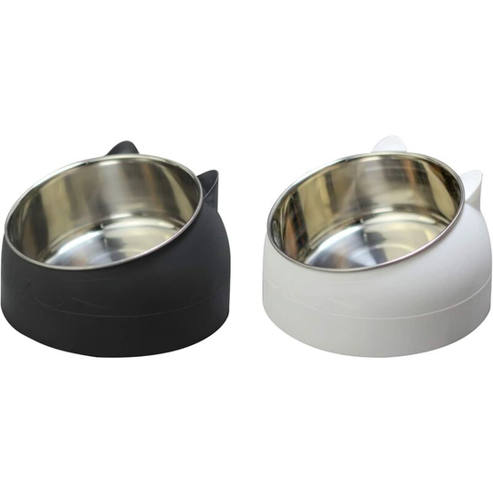 Stainless Steel Pet Cat Bowl, Cat Food Bowl, Cat Food Bowl, Cat Water Bowl, 2 Pack (Black+White)
